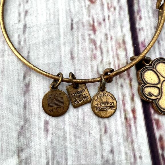 Alex & Ani Dog Paw Brass Toned Bangle Charm Bracelet Pre-Loved - Picture 3 of 5